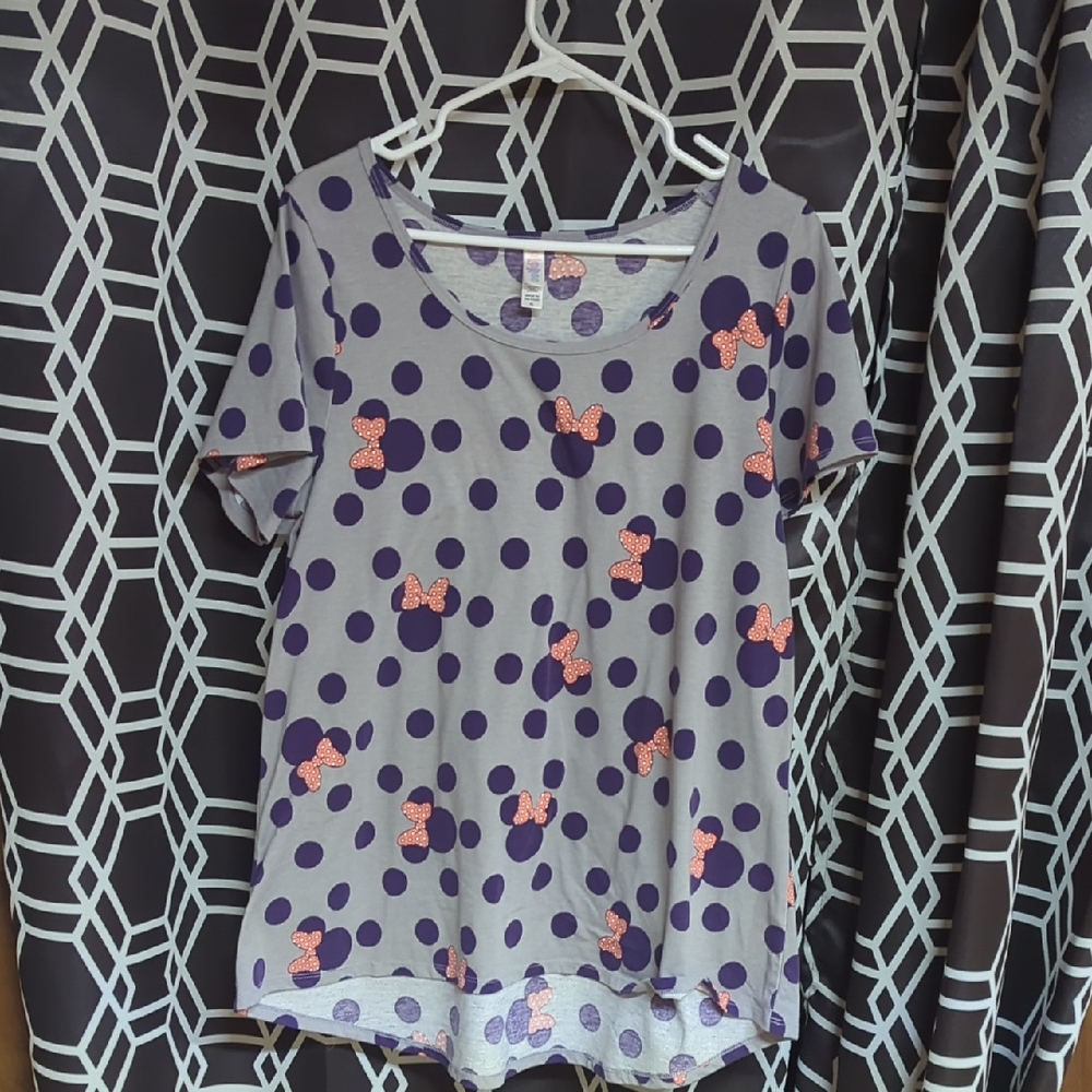 Polka Dot Mouse Print Ladies  Shirt - Purple and Pink Gray